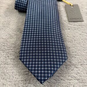 Canali 100% Silk Tie Blue‎ Geometric Made in Italy Luxury Designer NWT
